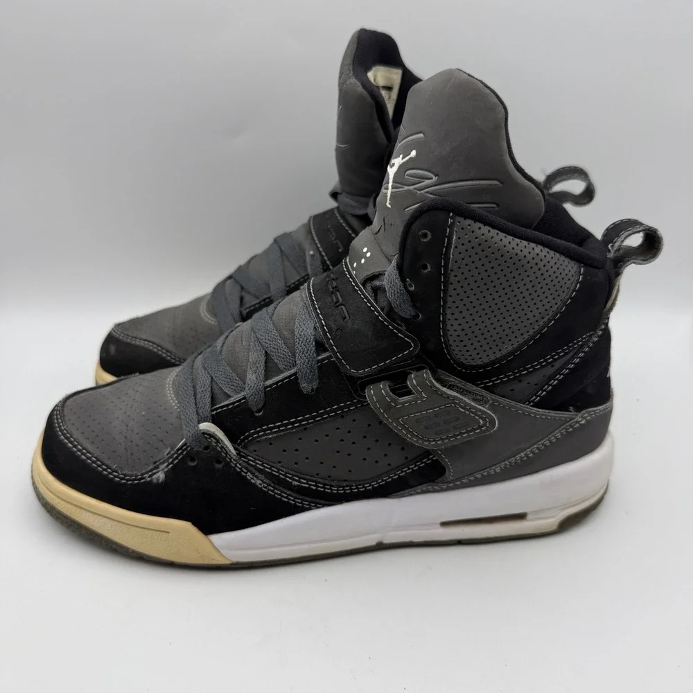 Jordan Flight 45 High Youth 6.5Y Black Grey 524865-003 Midfoot Strap Sneakers